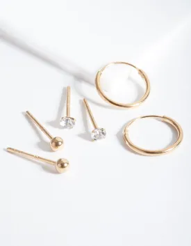 Gold Plated Sterling Silver Classic Earring Pack