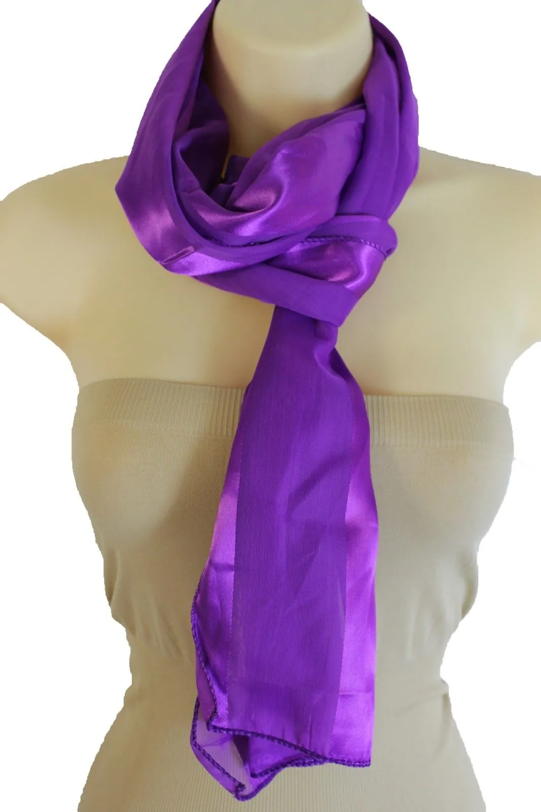 Green Black Purple Blue Long Soft Fabric Scarf Wrap Fancy Neck Tie Dressy