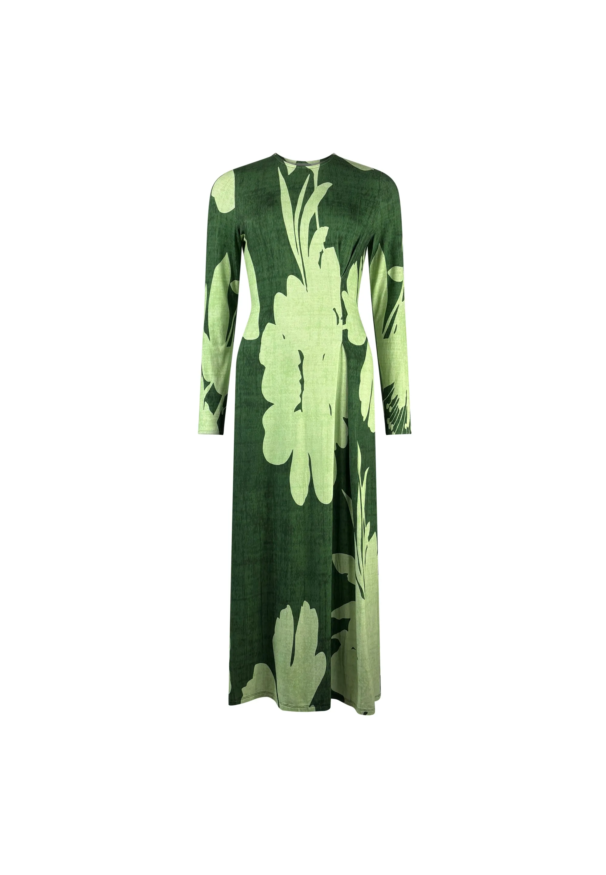 Green Floral Print Jersey Ruched Front Dress