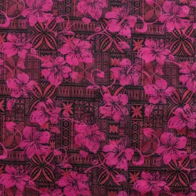 Hibiscus on Traditional Tapa design Fabric  | Polyester