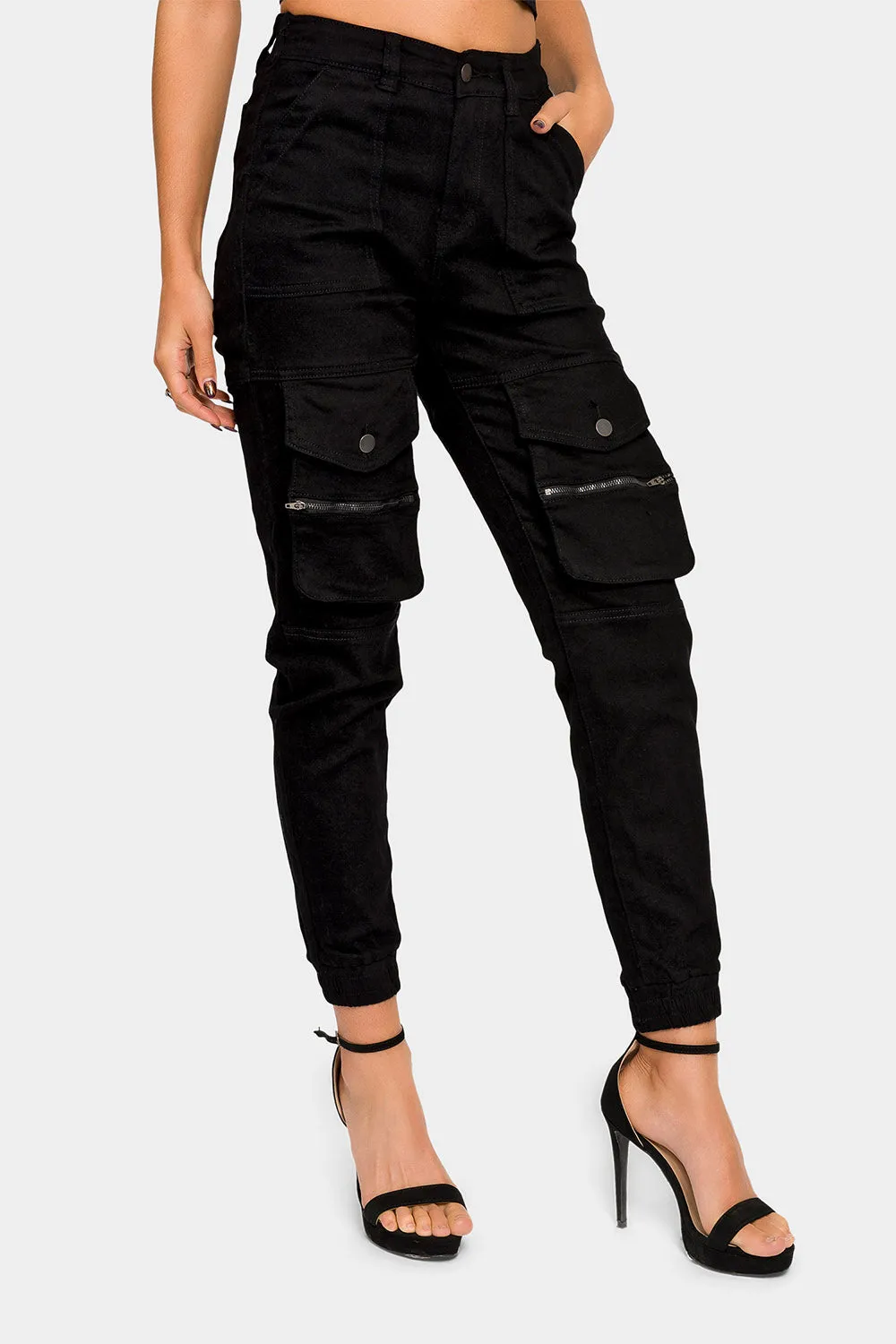 High Rise Cargo Denim Joggers