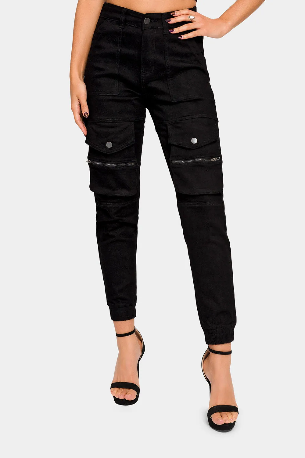 High Rise Cargo Denim Joggers