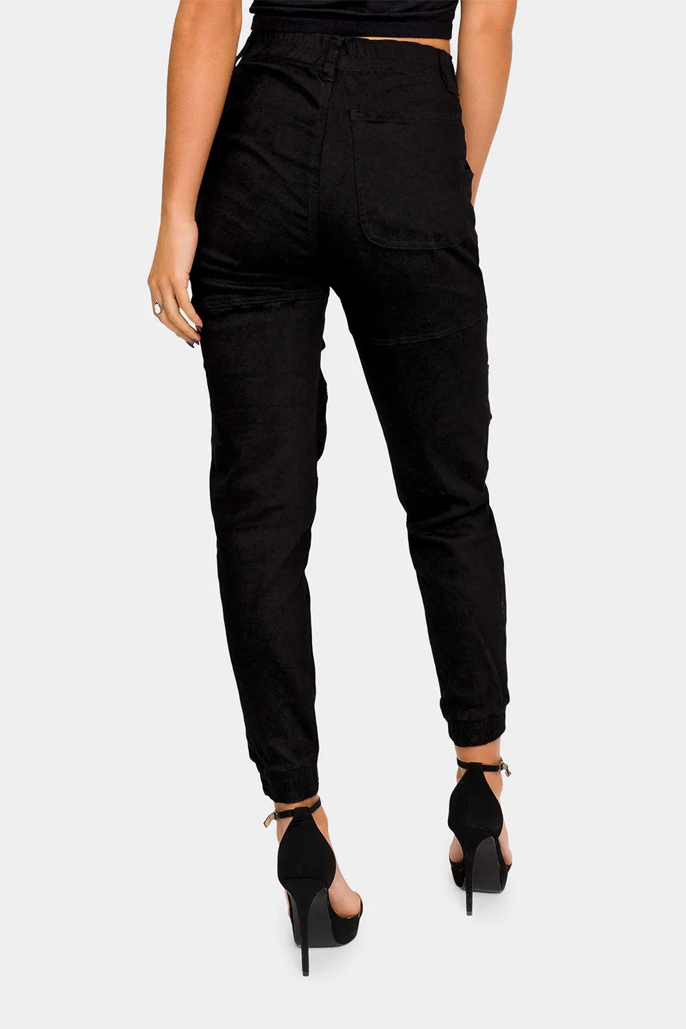 High Rise Cargo Denim Joggers