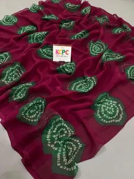 KcPc Summer Special Rajasthani Royal Georgette Bandhani Sarees Wine