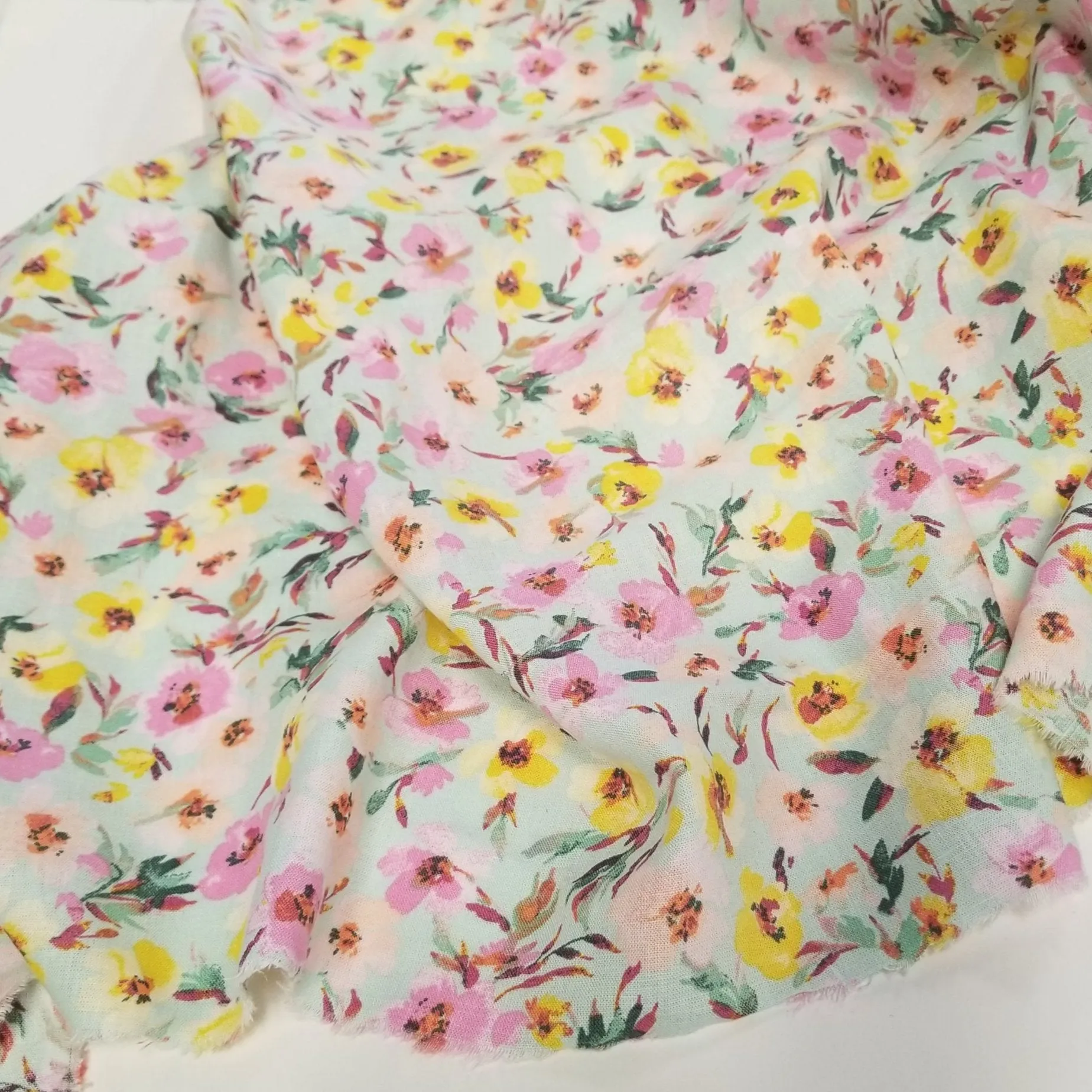 LA Finch 5 yard precut: 5 yards of Designer Deadstock Mint and Pink Floral Cotton Linen Woven-