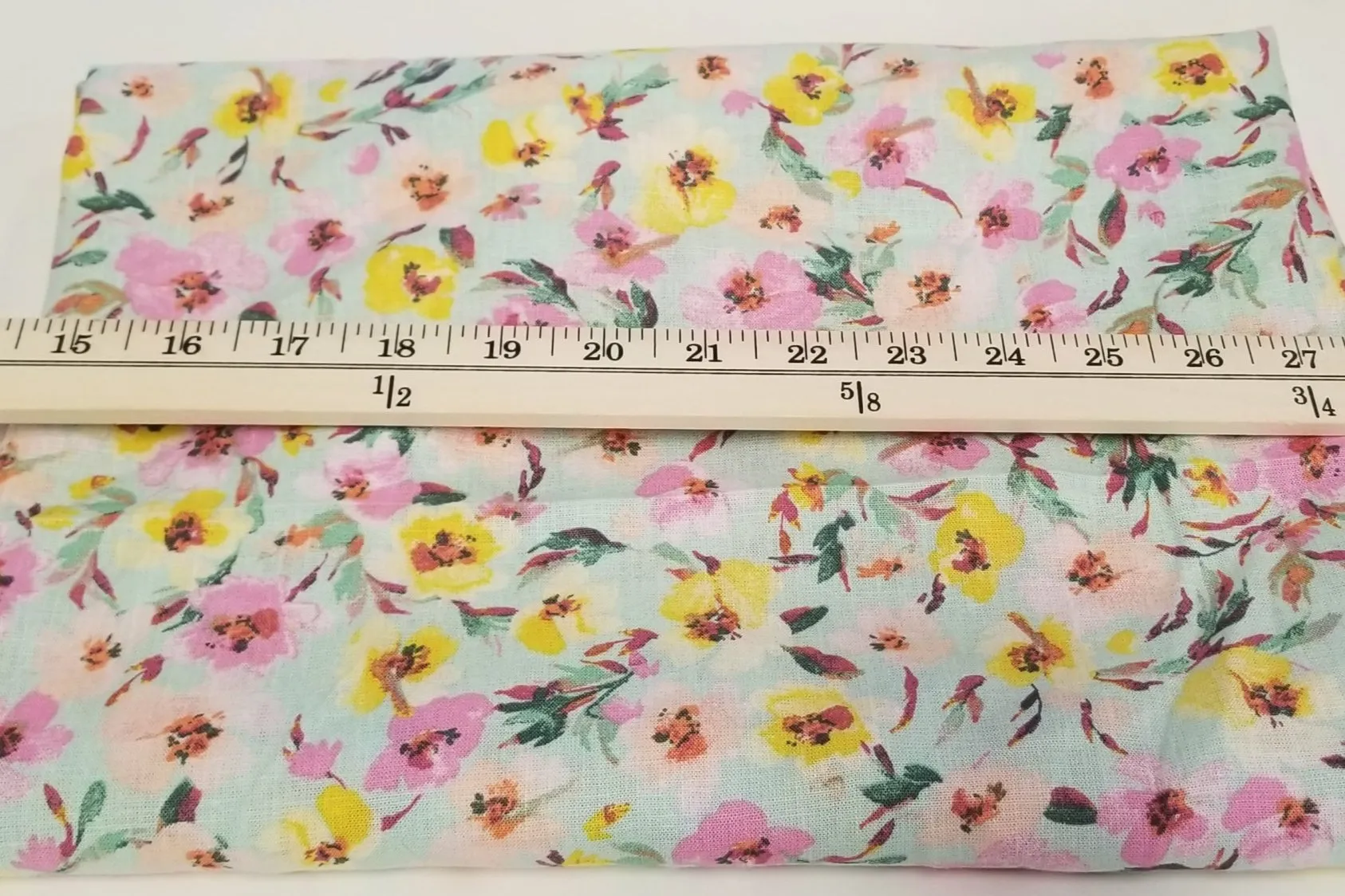 LA Finch 5 yard precut: 5 yards of Designer Deadstock Mint and Pink Floral Cotton Linen Woven-