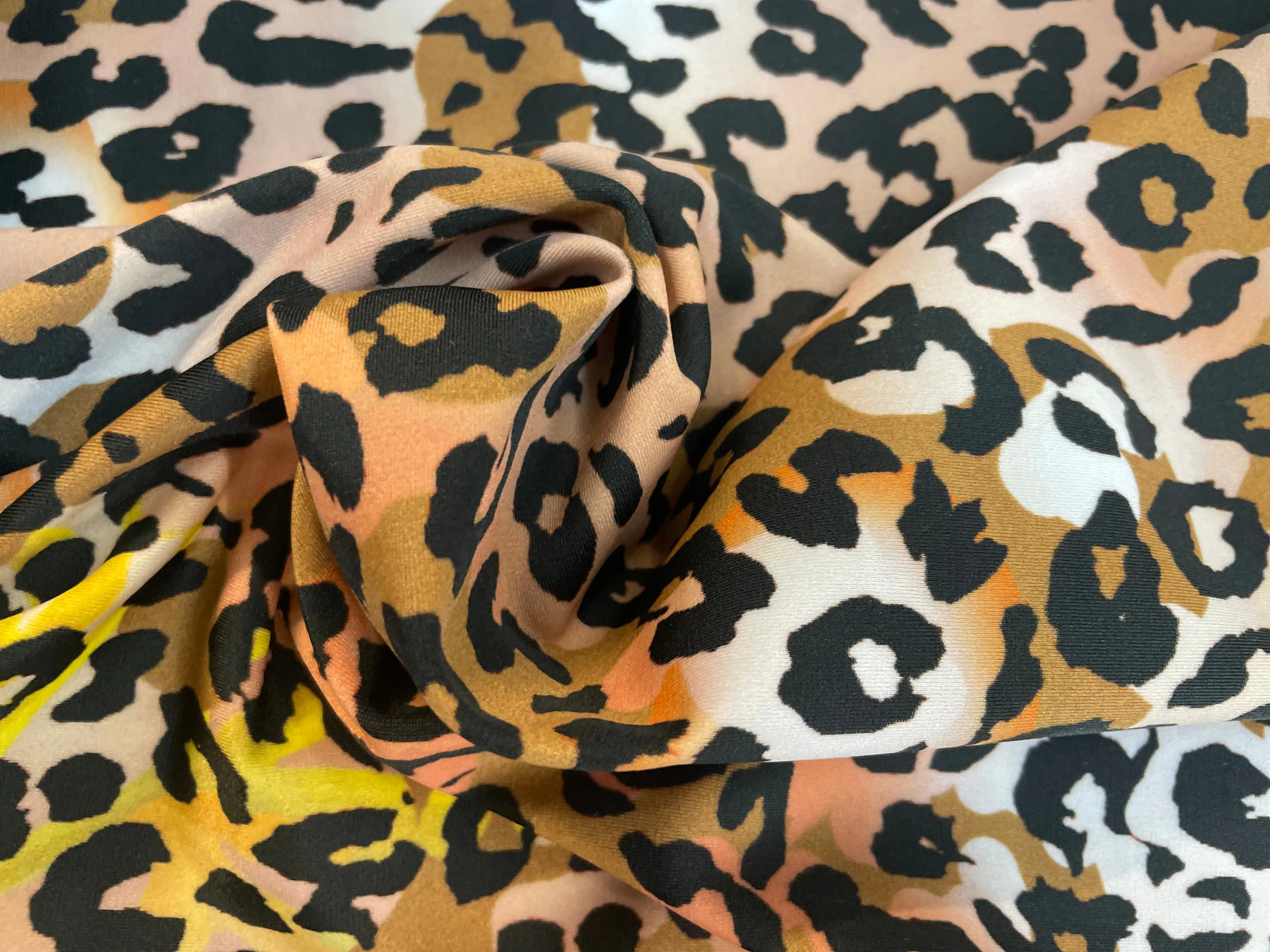 Leopard/Animal Print Poly Lycra - Brown/Peach/Black/Yellow