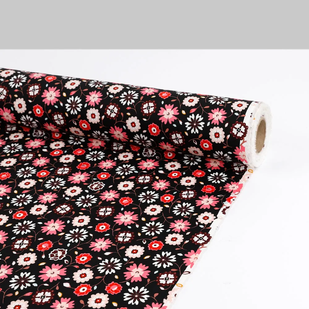 Mallow Flower Stretch Cotton - Black