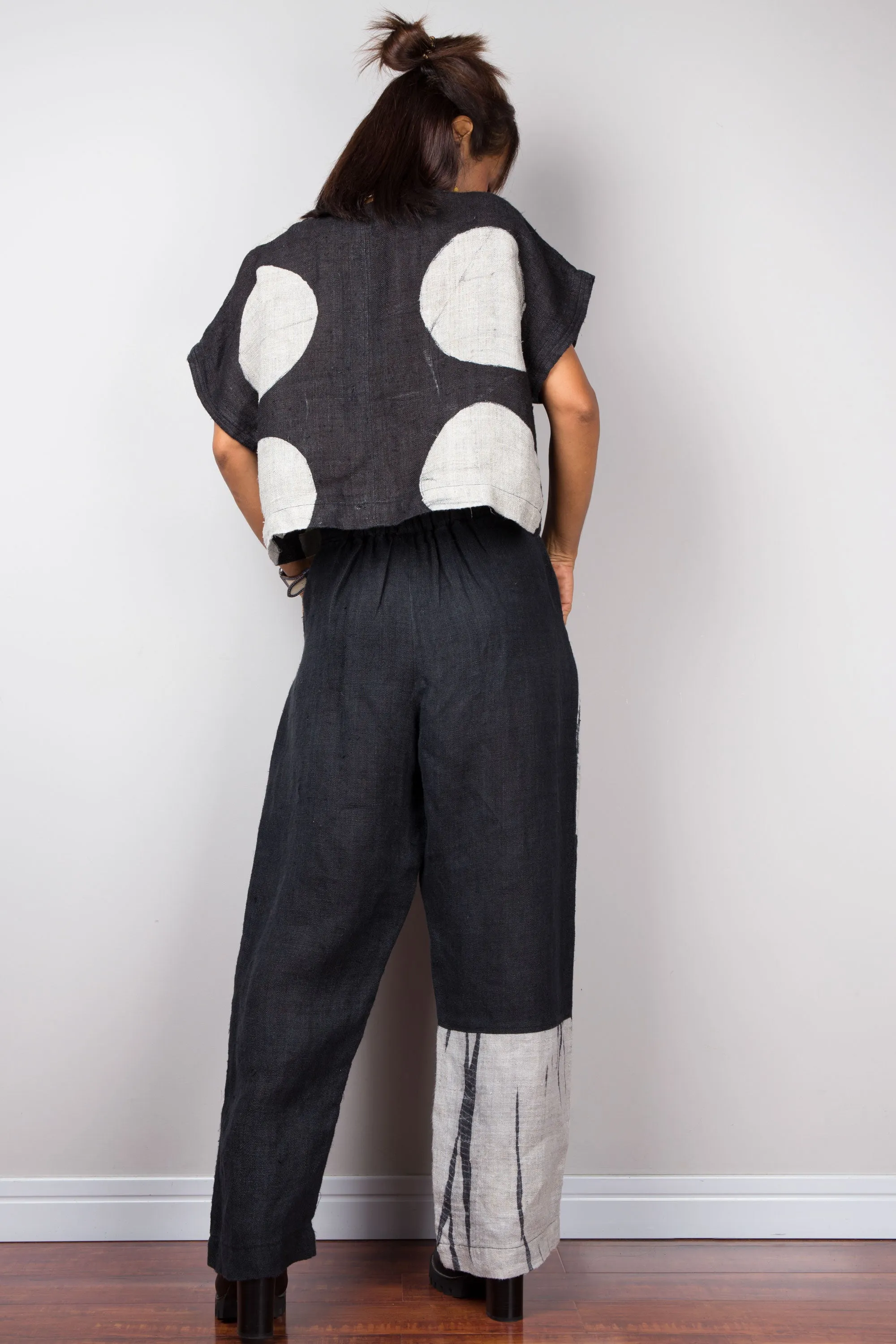 Matching hemp pants and blouse tunic (shibori and dot)