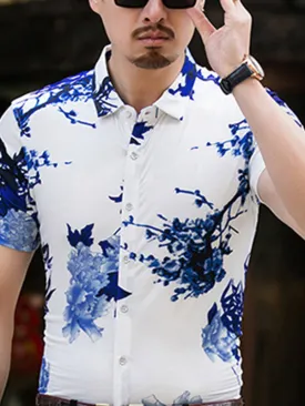 Mens Chinese Style Porcelain Floral Printed Casual Shirt SKUB34784