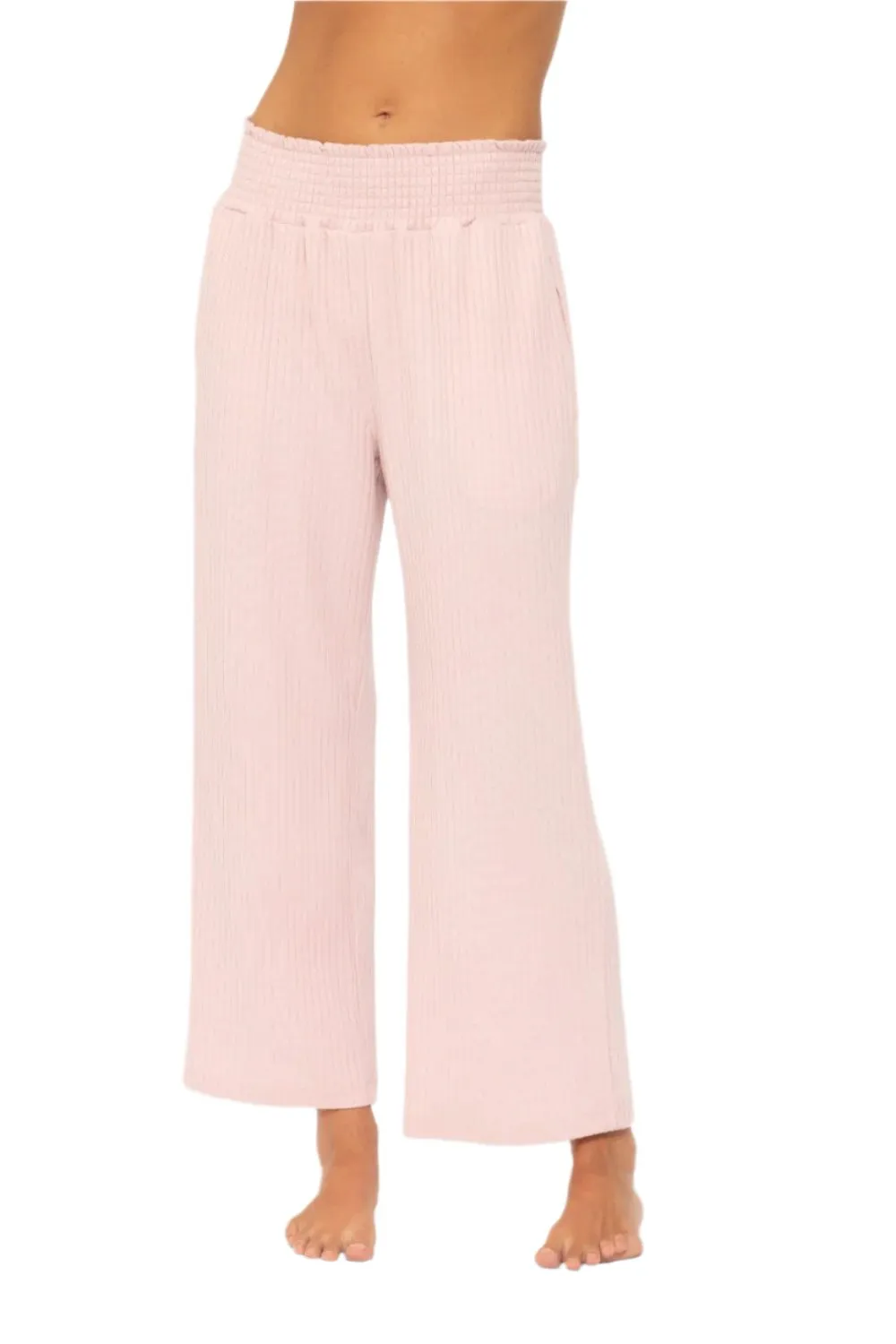 Mono B Smocked Waistband Ribbed Wide Leg Pants KP5021