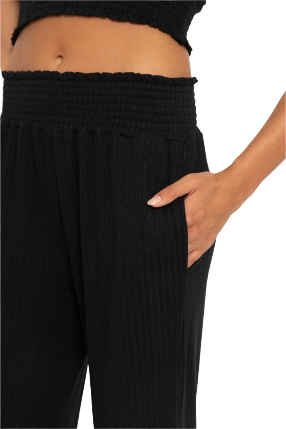 Mono B Smocked Waistband Ribbed Wide Leg Pants KP5021