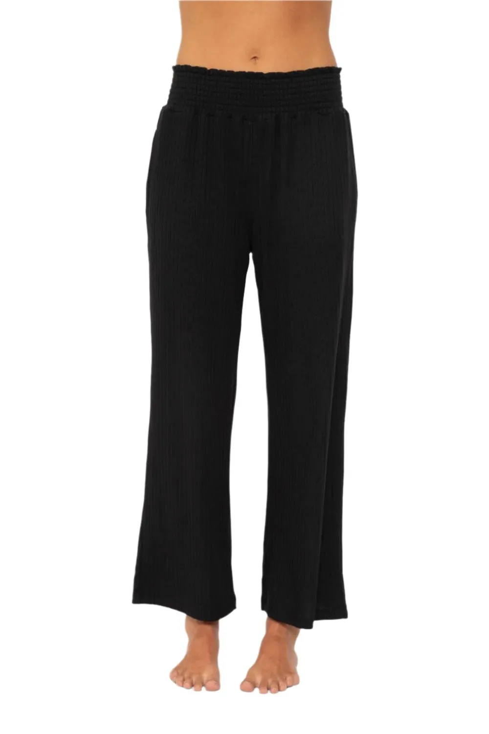 Mono B Smocked Waistband Ribbed Wide Leg Pants KP5021