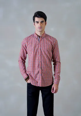 Orange Checkered Casual  Shirt