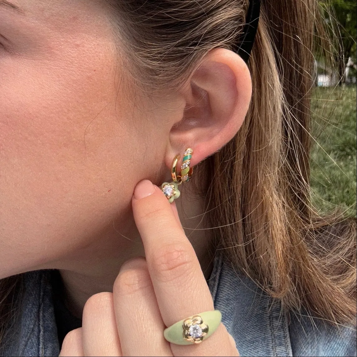 Palm Springs Green Enamel Twist Hoops