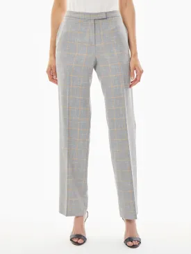 Plaid Tab-Front Straight Leg Pants