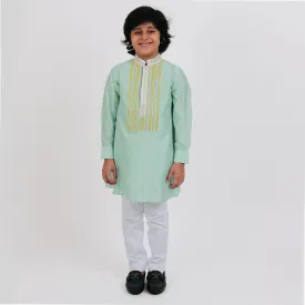 Pre-Order : Sea Green Kurta With White Pants for Boys