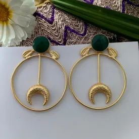 Salvanity Brass Gold -  अंगजा (Little Girl) 18 CT Matt Gold Plated Earrings - Green