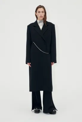 Straight Long Sleeve Coat - Black