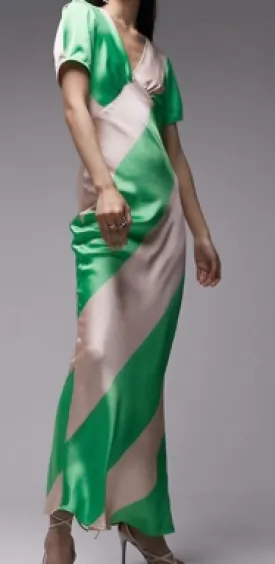 Topshop Satin Maxi With Green Stripe Dress