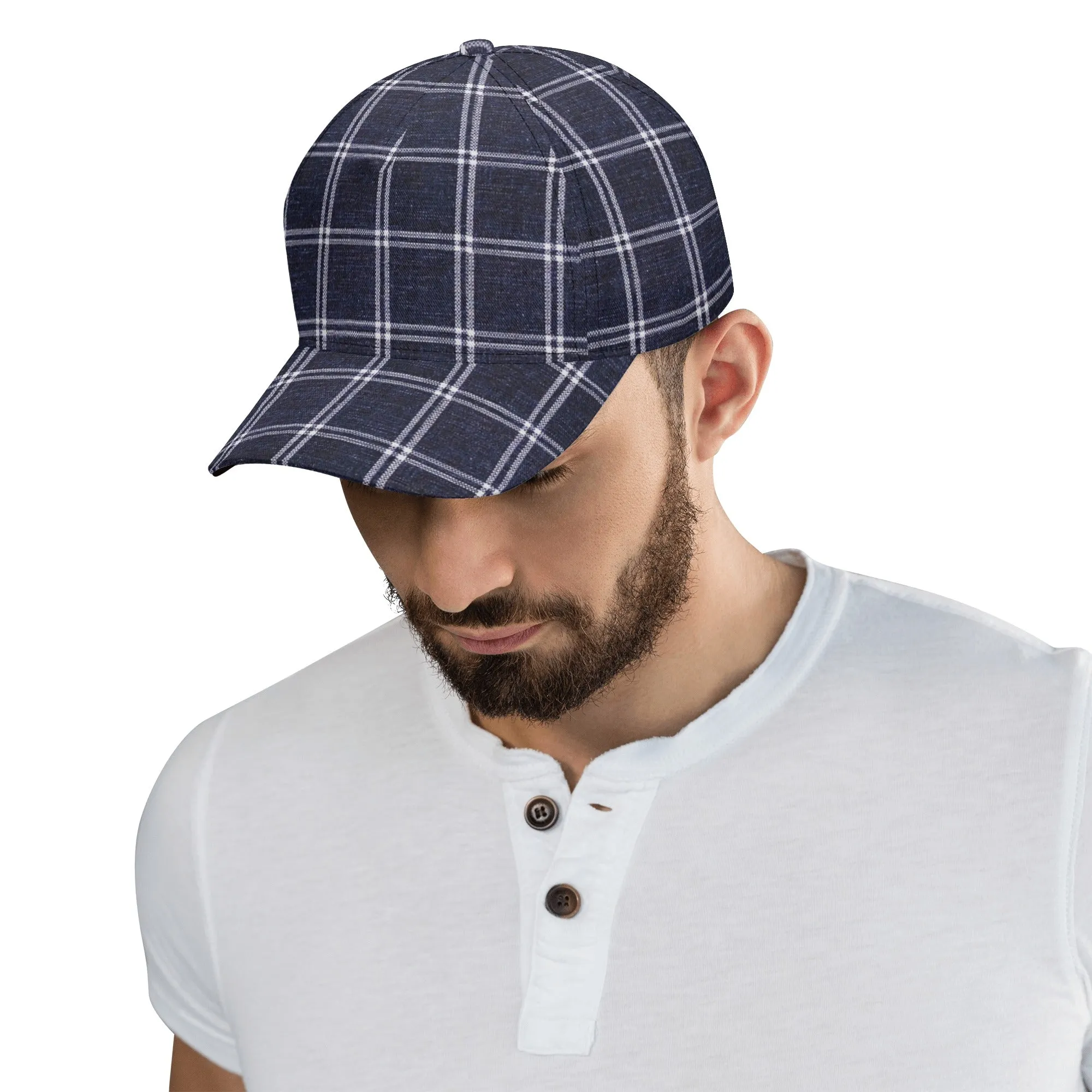 Vampire Art Dark Academia Navy Vintage Windowpane Baseball Cap