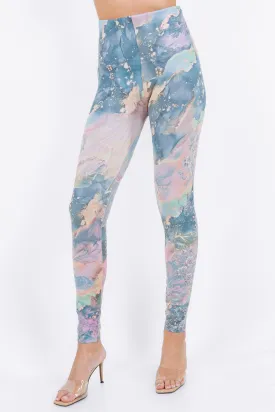 Vintage Floral Runner Over Marble Printed Leggings